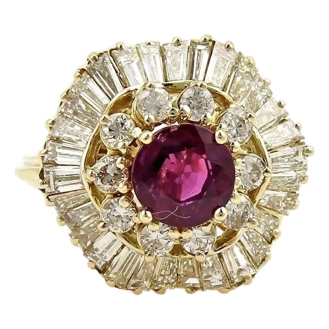 Diamonds & Pink Sapphire 4.75ct 14k Gold Ballerina Cocktail Ring Size 6.75 For Sale