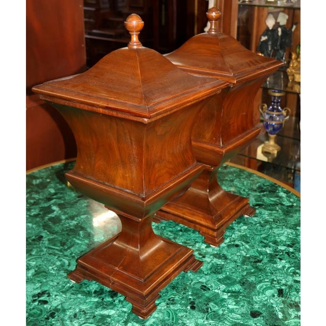 Brown Pair of Late 19th Century English Mahogany Regency Style Urn Knife Boxes For Sale - Image 8 of 12