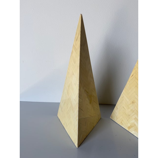 1980s Postmodern Tessellated Bone Pyramid Obelisk Sculptures – A Pair For Sale - Image 12 of 12