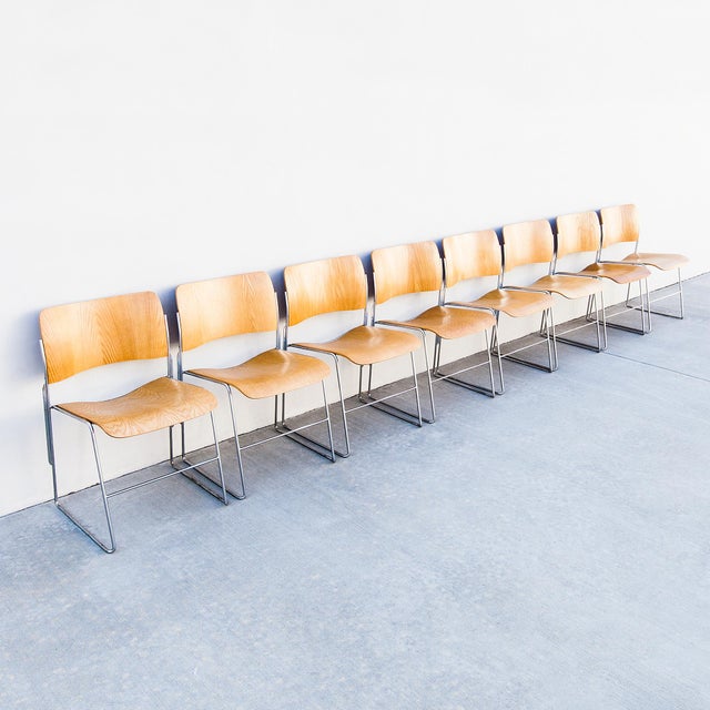 Vintage Restored David Rowland 40/4 Stacking Chairs in White Oak For Sale - Image 11 of 18