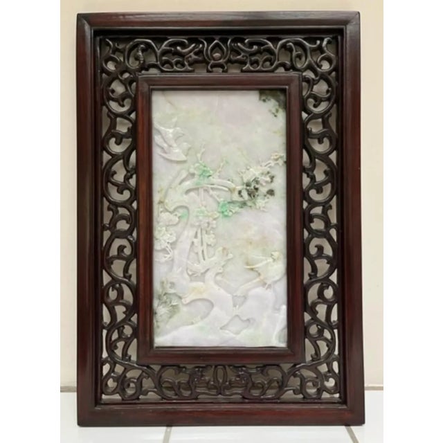 Wood Early 20th Century Jade Carving in Wood Frame and Stand Representing Winter For Sale - Image 7 of 12