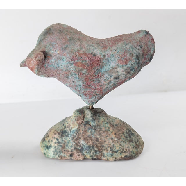 Mid-Century Modern Abstract Verdigris Green and Red Peachbloom Glazed Bull Sculpture For Sale - Image 4 of 12