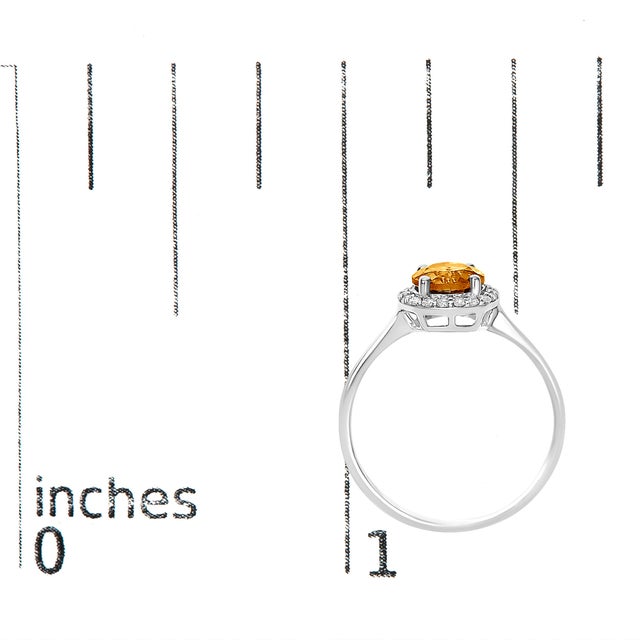 Metal 10K White Gold Orange Citrine and 1/10 Cttw Diamond Halo Ring For Sale - Image 7 of 7