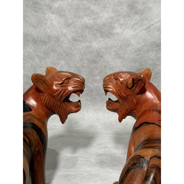 Hand-Carved Wooden Tigers, 1970s, Set of 2 For Sale - Image 10 of 13