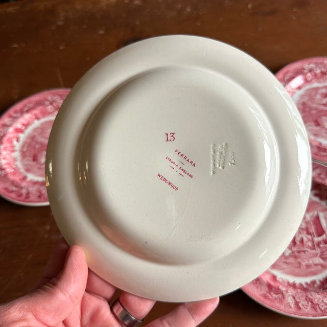 A Fine Set of 5 Vintage Wedgwood “Ferrara” Red Transferware Plates, 1960's For Sale - Image 10 of 12