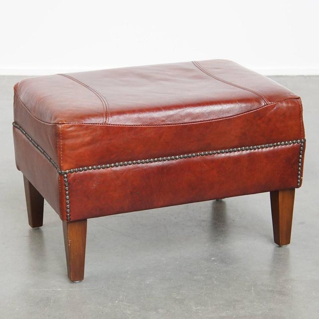 Cognac-Colored Stool in Cowhide Leather For Sale - Image 10 of 10