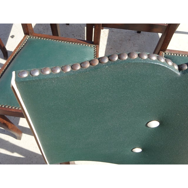 Wood Art Deco Chairs in Wood and Green Faux Leather, 1940s, Set of 6 For Sale - Image 7 of 18