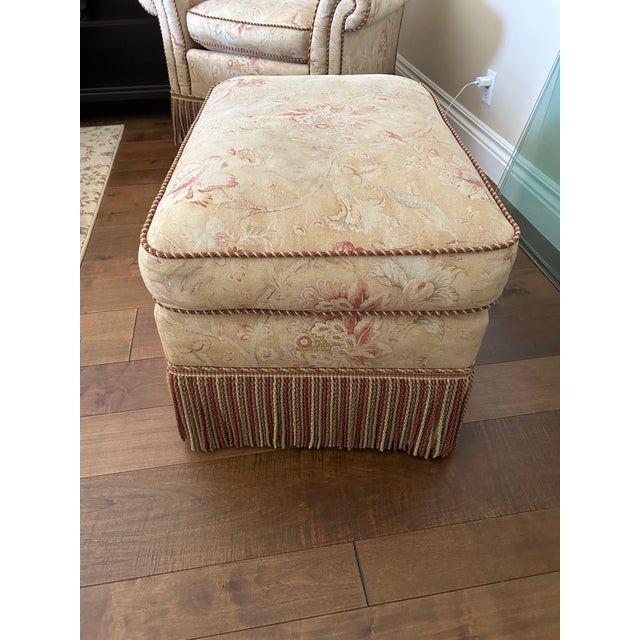 Ralph Lauren Fabric Covered Chair and Matching Ottoman For Sale - Image 11 of 11
