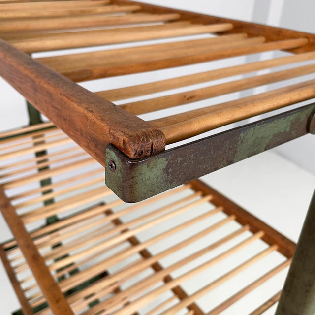 Brown Industrial Italian Cart in Wood and Green Metal, 1920s For Sale - Image 8 of 17