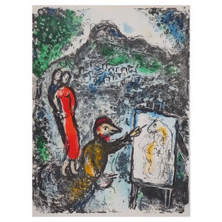 Marc Chagall, Couple and Artist in Front of Saint Jeannet, 1972, Original Lithograph For Sale