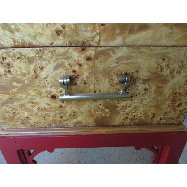 Vintage English Style Hinged Top Burlwood Box on Stand For Sale - Image 9 of 15