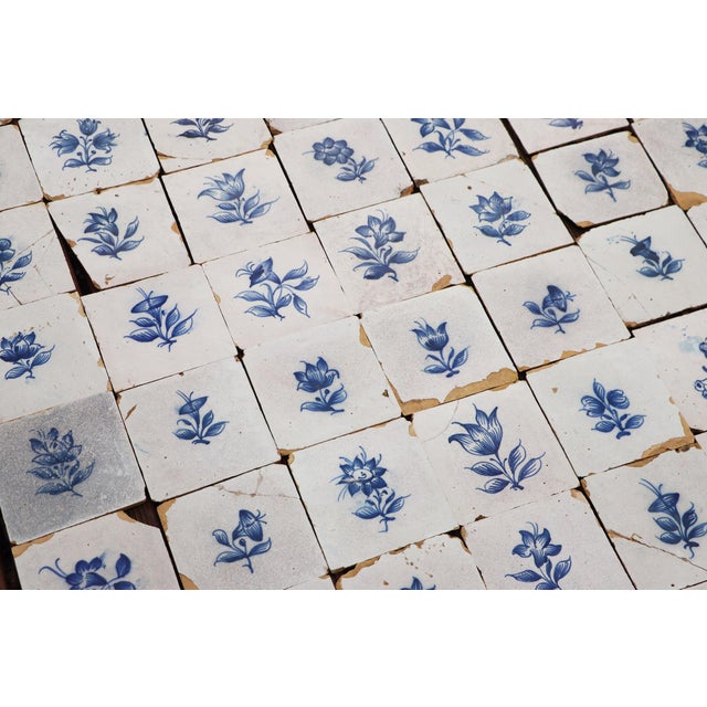 Ceramic Antique Large Tiles Mural Panel, Blue & White Flowers and Vases, Portuguese, 18th Century For Sale - Image 7 of 18
