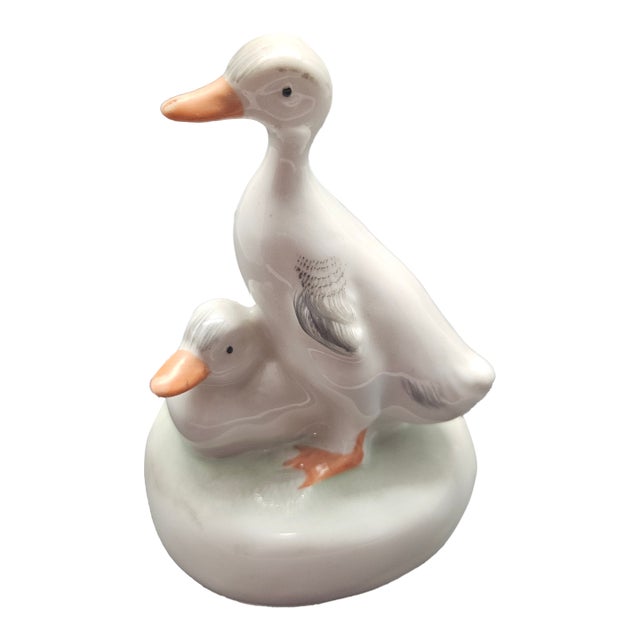 Vintage Aquincum Hungary Vintage Porcelain White Ducks Figurine For Sale