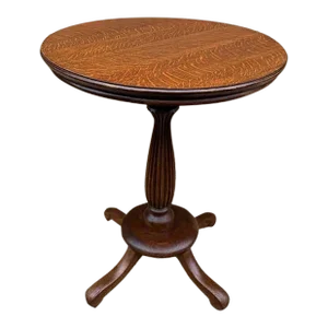 Antique Quarter Sawn Oak Single Pedestal Round Side Table