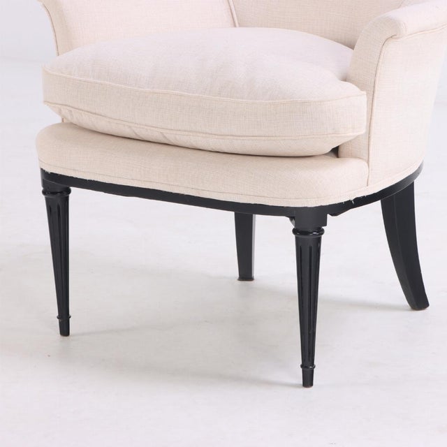 A Pair of Ebonized and Upholstered Armchairs, C. 1950. For Sale In Philadelphia - Image 6 of 6