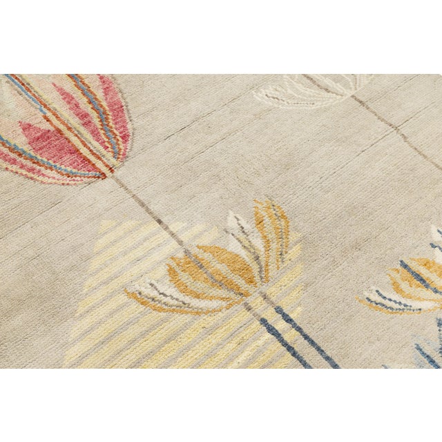 Cream 4x6 Modern Art Deco Floral Wool Rug Hand-Knotted Contemporary Area Rug For Sale - Image 8 of 9
