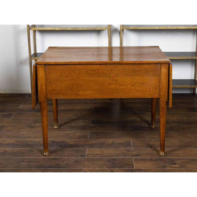 English 19th Century Oak Drop Leaves Draper's Table with Brass Measuring Tape For Sale - Image 11 of 12