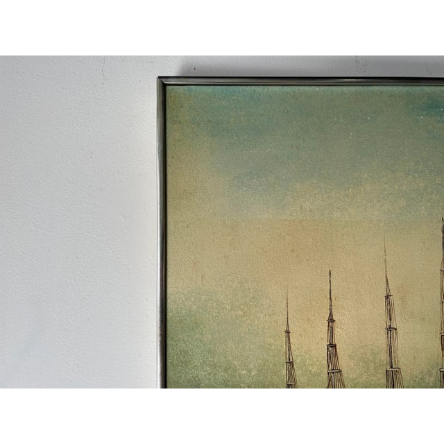 70's W. Eaton Four Sail Boats Painting For Sale - Image 11 of 13