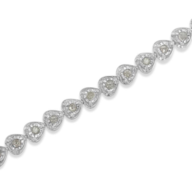 .925 Sterling Silver 1.0 Cttw Miracle Set Diamond Heart-Link 7" Tennis Bracelet (I-J Color, I2-I3 Clarity) For Sale - Image 4 of 8