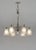 Degué A large 1930 French art deco chandelier in nickel plated bronze or solid brass holding six shades in clear frosted...