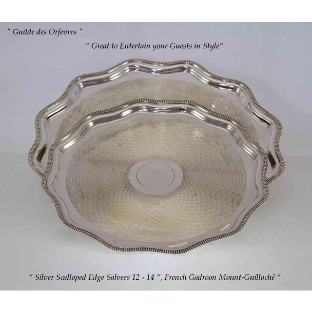 Reference # FC 12410/14 ET Photo 392 Description: Silver Scalloped Edge Salver , Gadroon Mount, Engine Turned/Guilloché 14...