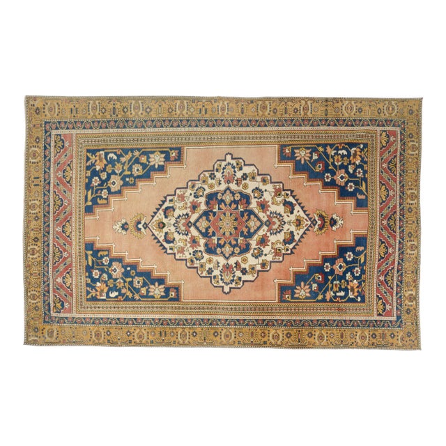 Vintage Turkish Area Rug, Hand-Knotted Wool, Traditional Anatolian Medallion Design For Sale
