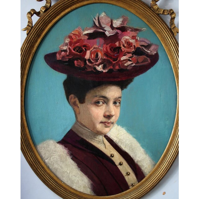Portrait of Lady with Hat, 1800s, Oil Painting, Framed For Sale - Image 8 of 18