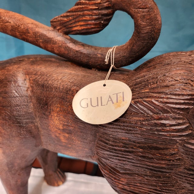 Vintage Hand-Carved Hardwood Lion Sculpture With Gulati Label, 20" For Sale - Image 4 of 10