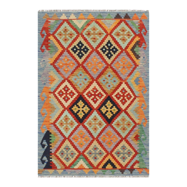 1990s Kilim Rust Blue Wool Rug - 2'9" X 3'10" For Sale