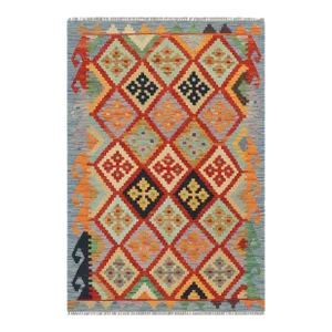 1990s Kilim Rust Blue Wool Rug - 2'9" X 3'10"