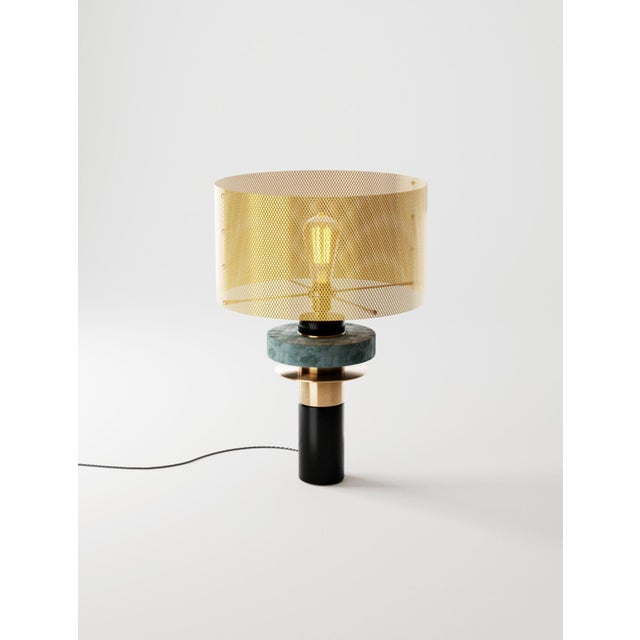 Dyane table lamp in brass, aluminum & stainless steel by studio marine breynaert. Dimensions: ø 29.5 × h 45.5 cm....