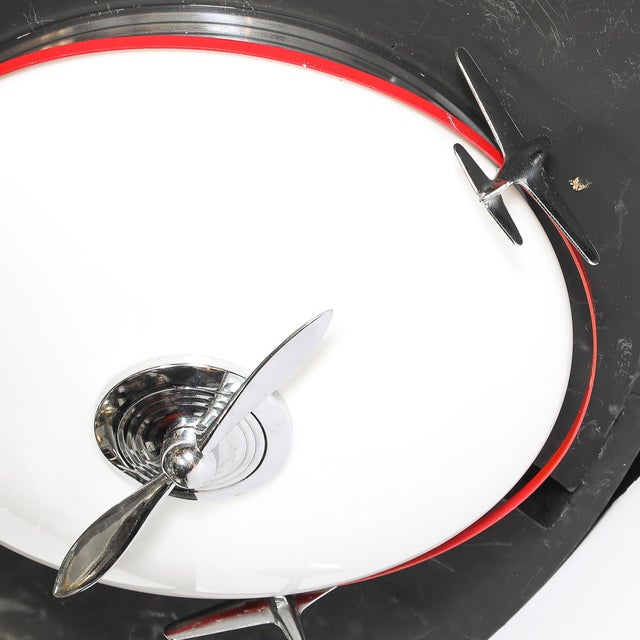 Art Deco Machine Age Milk Glass & Chrome Airplane Flush Mount For Sale - Image 11 of 12