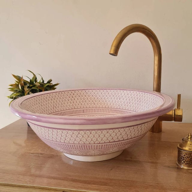 Contemporary Purple Bowl Sink with Brass Drain For Sale - Image 4 of 7