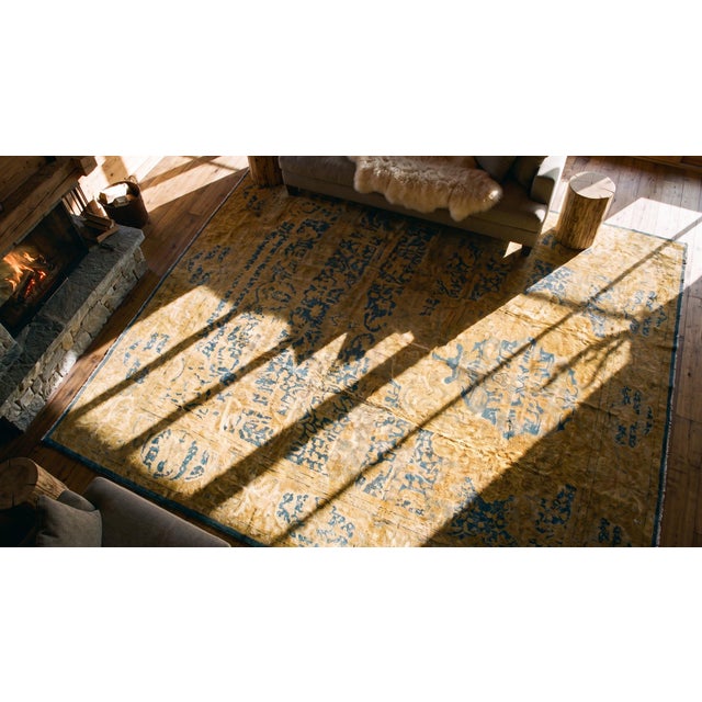 Early 20th Century 1920s Blue Navy Medallion Antique Indian Lahore Rug 14' X 23' Handknotted Wool Carpet For Sale - Image 5 of 7