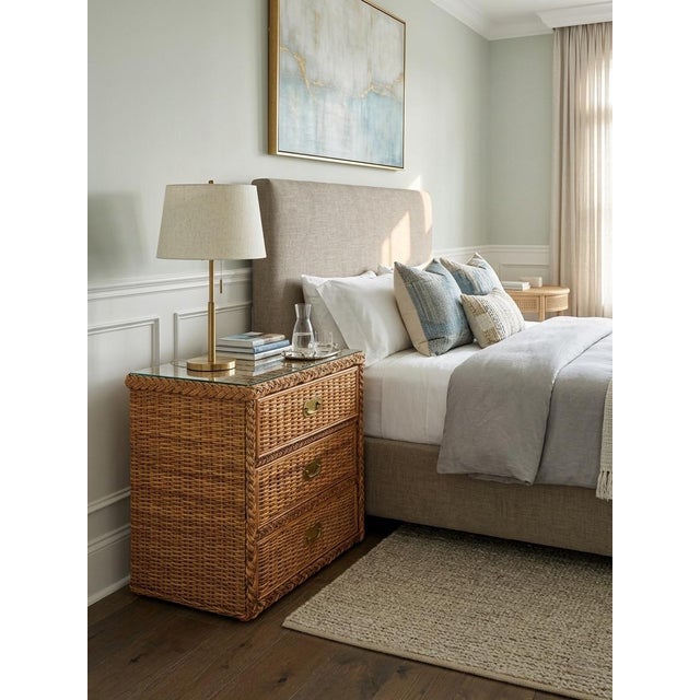 Wood Vintage Coastal Braided Rattan Chest of Drawers For Sale - Image 7 of 7
