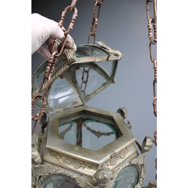 Italian Bronze Lantern with Curved Glass, Italy, 1850s For Sale - Image 11 of 18