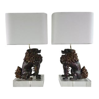 Vintage Bronze Foo Dog Lamps by Remington Lighting For Sale
