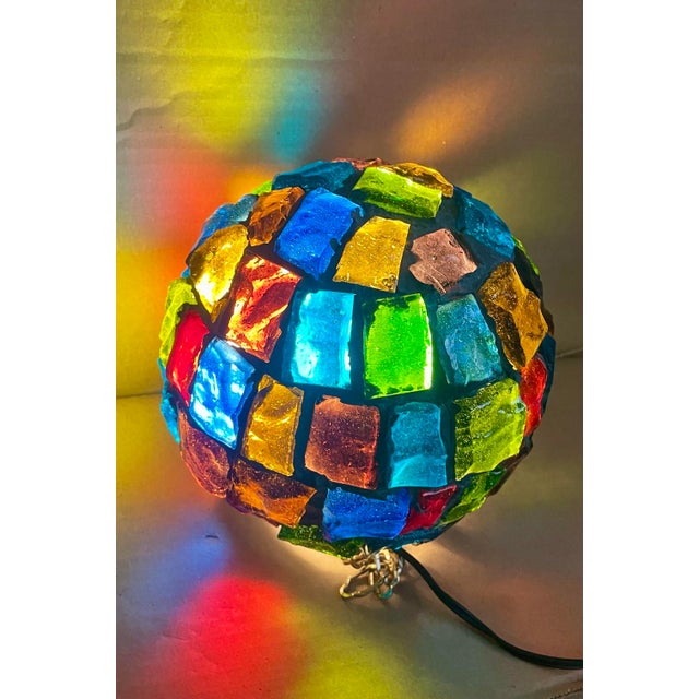 Brutalist Peter Marsh Brutalist Hanging Colored Glass Chunk Fragment Globe Pendant Light For Sale - Image 3 of 11