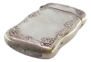 Silver Matchbox with Floral Reliefs and Monogram Card