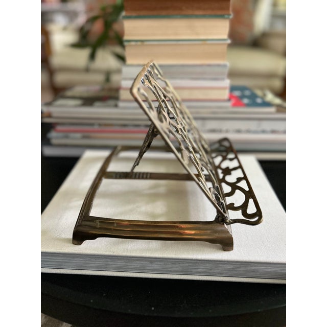 Vintage Ornate Brass Folding Book Stand For Sale - Image 4 of 12