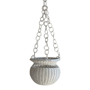 Vintage White Wicker Hanging Planter Basket
