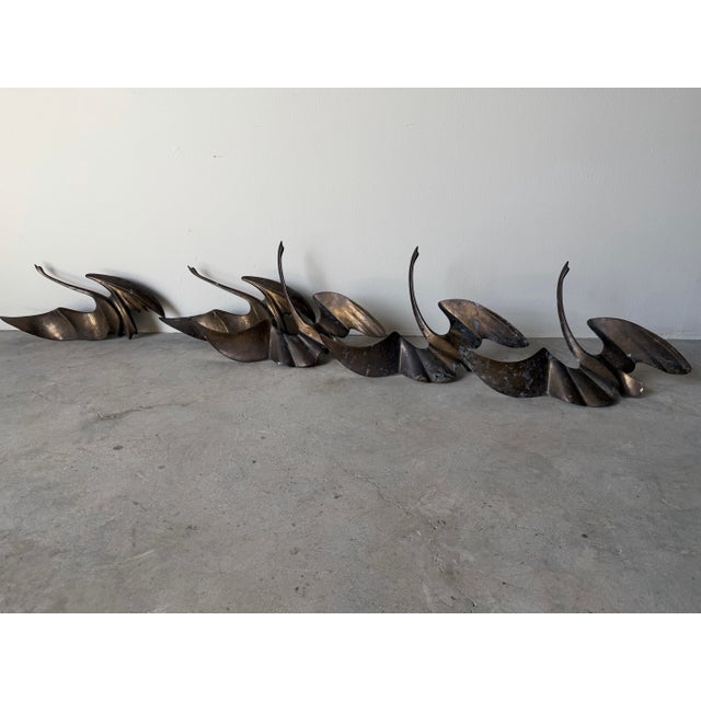 Mid-Century Modern Vintage Flying Birds Brass Outdoor Wall Sculptures – Set of 5 For Sale - Image 3 of 12