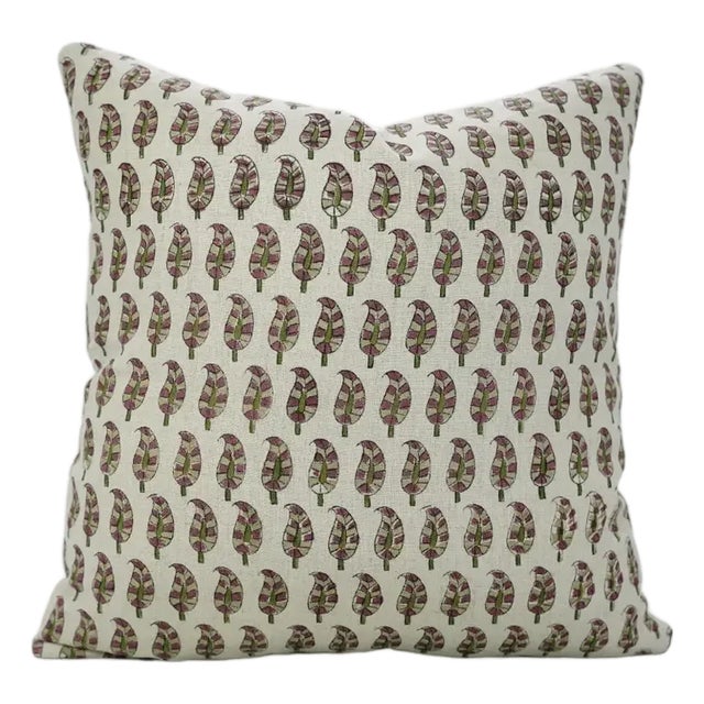 Floral Home Decor Cushion Cover Pure Linen 22x22 Inch- Lil Paisley For Sale