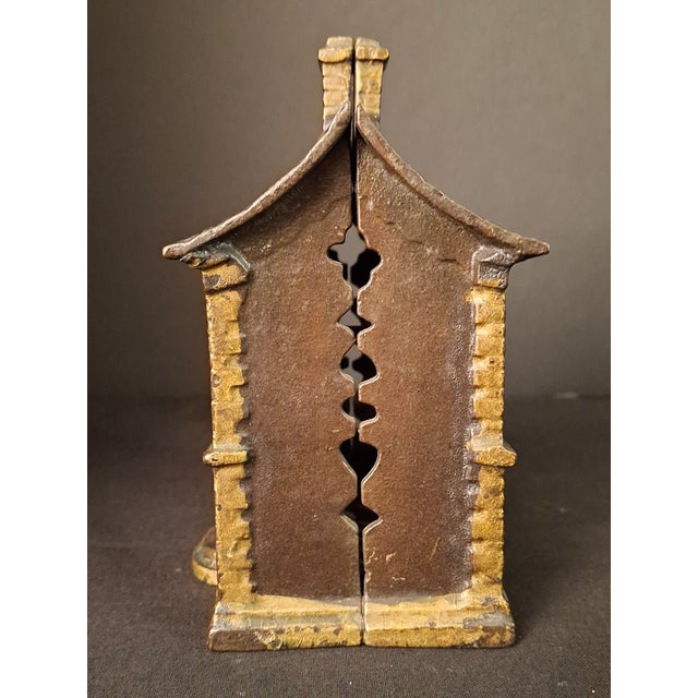Antique Cast Iron Roof Bank J&e Stevens Architectural Building Still Coin Savings Bank Gold Paint C. 1890 For Sale - Image 9 of 18