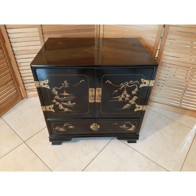 Vintage Black Laquer Asian Nightstand Chairish
