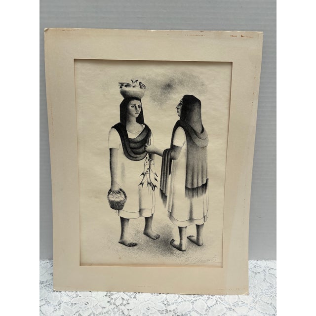 1940s Rare Vintage 1040s Limited Edition Francisco Dosamantes Lithograph of Fishwives at the Market For Sale - Image 5 of 9