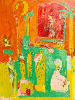 "Orange Garden" Large Vibrant Expressionist Oil Painting by Paul Wadsworth