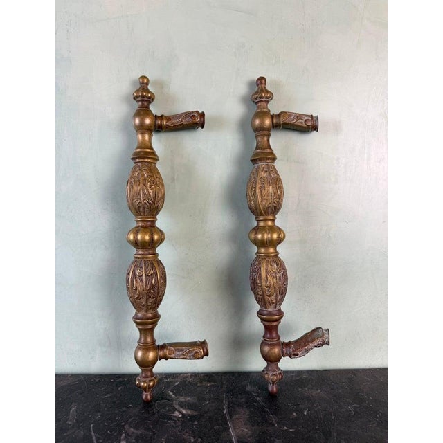 Pair of Monumental Cast Bronze Neoclassical Door Pull Handles For Sale - Image 4 of 11