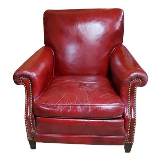 1950s Burgundy Leather Club Chair For Sale