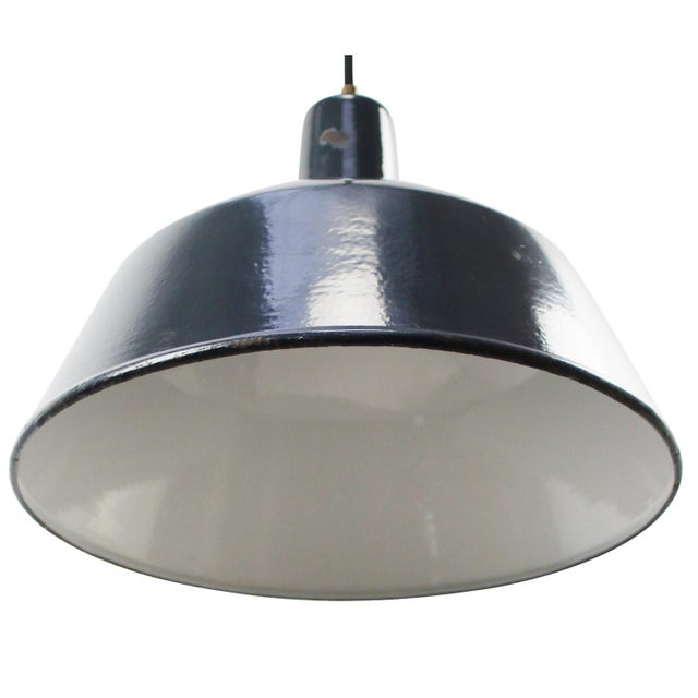 Vintage Industrial Blue Enamel Pendant Light For Sale - Image 4 of 5